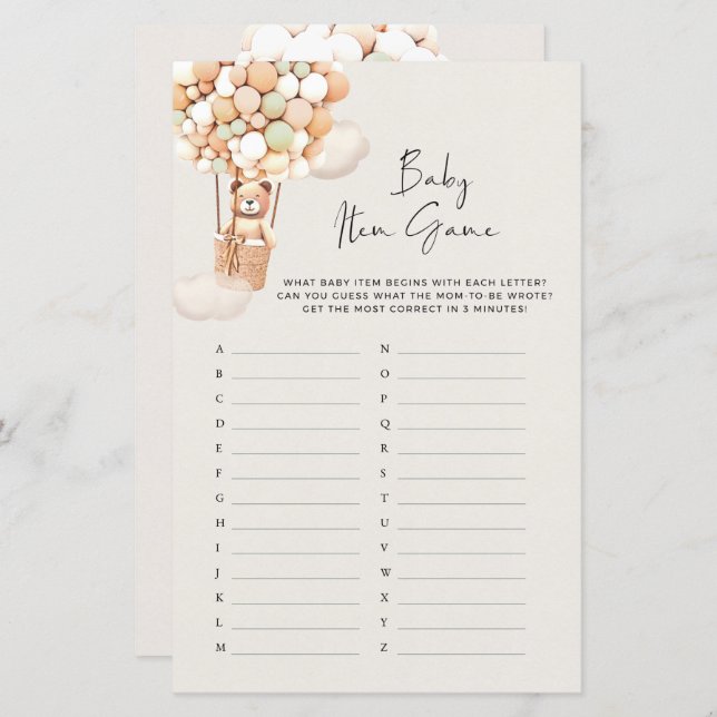 Jogo de Chá de Bebê Urso - Jogo de Itens de Bebê (Frente/Verso)