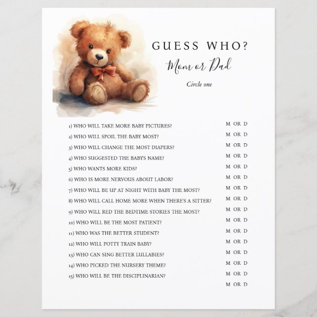 Jogo de Chá de Bebê Urso Teddy Neutro em Gênero (Frente)