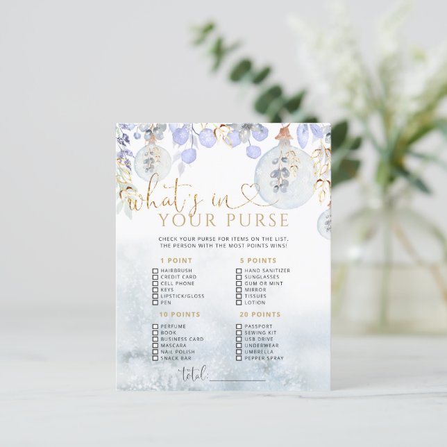 Jogo de chá de bebê Winter What's your purse (Em pé/Frente)