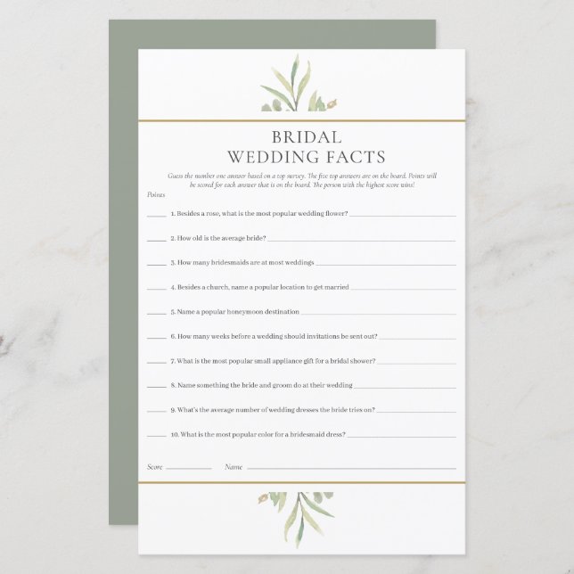 Jogo de Chá de Fatos de Casamento Bridal (Frente/Verso)