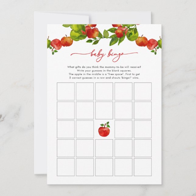 Jogo de Chá de fraldas da Apple Beple Bingo (Frente)