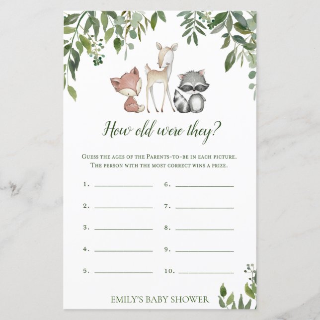 Jogo De Chá de fraldas Da Woodland - Quantos Anos  (Frente)