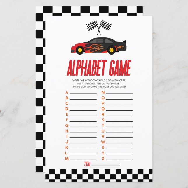 Jogo de Chá de fraldas de Alphabet Race Car (Frente/Verso)