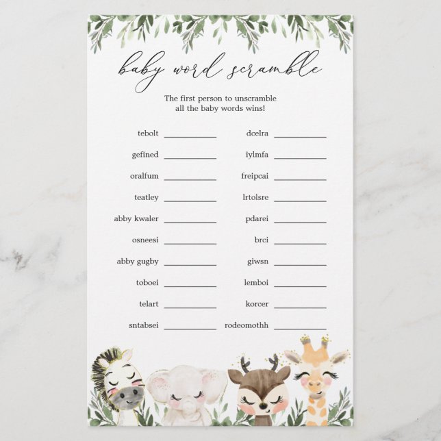 Jogo de Chá de fraldas de Animais Safari (Frente)