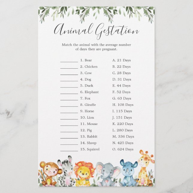 Jogo de Chá de fraldas de Animais Selvagens (Frente)