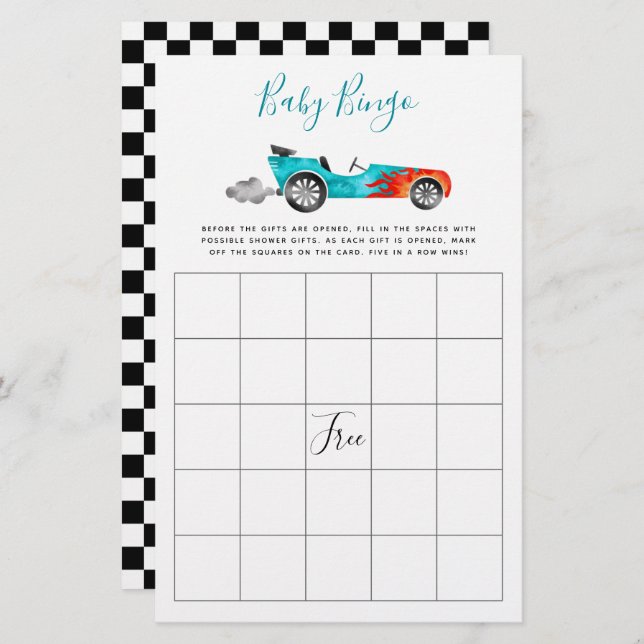 Jogo de Chá de fraldas de Carro Race Azul (Frente/Verso)