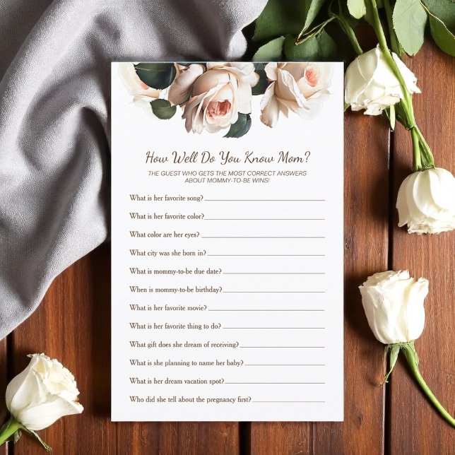 Jogo De Chá de fraldas De Chá-Rosa Você Conhece A  (Tea Rose Baby Shower Game Do You Know Mom?)