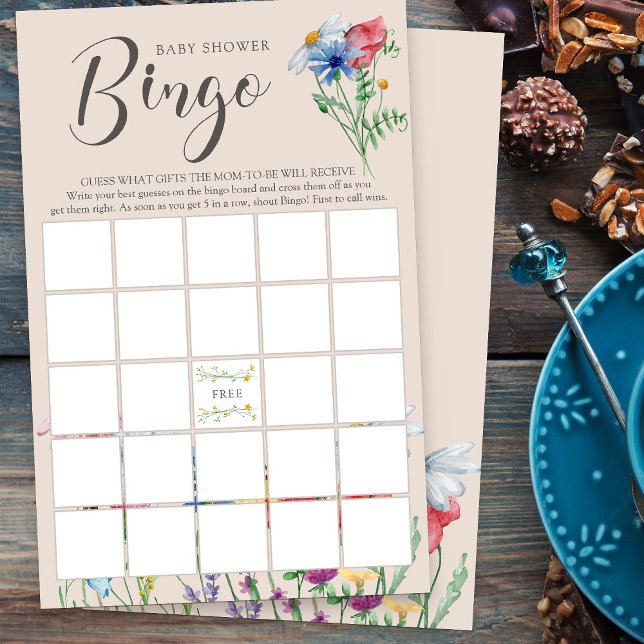 Jogo de Chá de fraldas de Flor Selvagem (Bingo Game for baby shower or bridal shower from my Wildflower Charm collection)