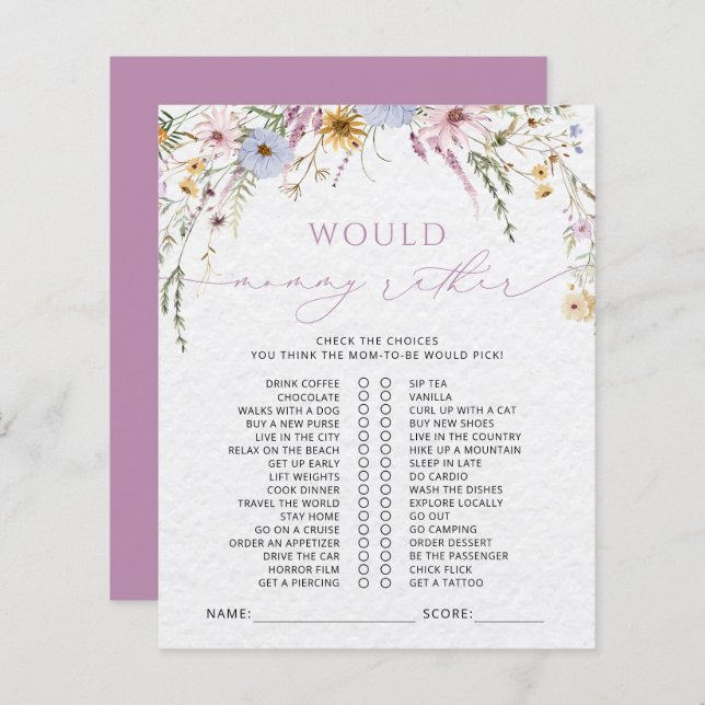 Jogo de Chá de fraldas de Flores Selvagens (Frente/Verso)