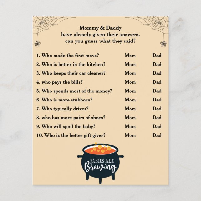 Jogo de Chá de fraldas de Halloween adivinha quem  (Frente)