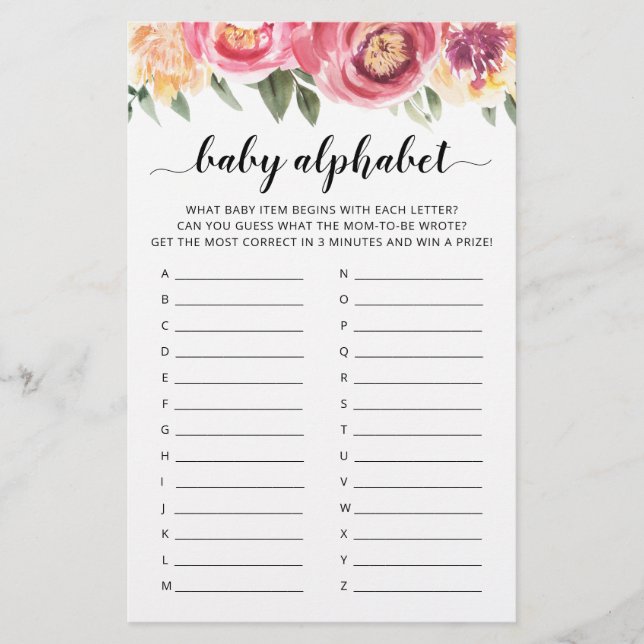 Jogo de Chá de fraldas de jogo Baby ABC Jogo de al (Frente)