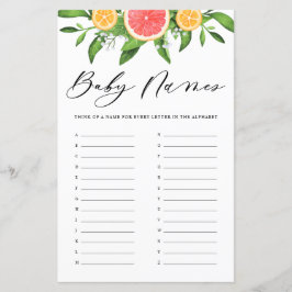 Jogo de Chá de fraldas de Nomes de Bebês de Toranj