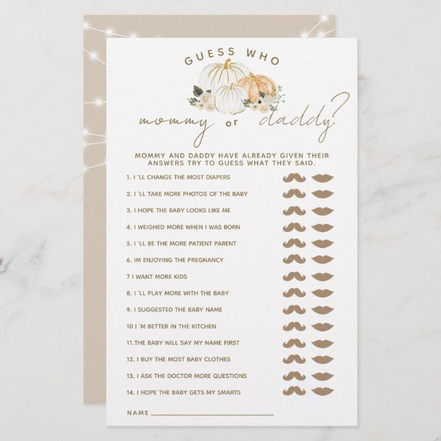 Jogo de Chá de fraldas de Queda Moderna Minimalist (Frente/Verso)