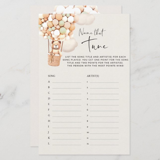 Jogo De Chá de fraldas De Urso - Dê Um Nome A Esse (Frente/Verso)