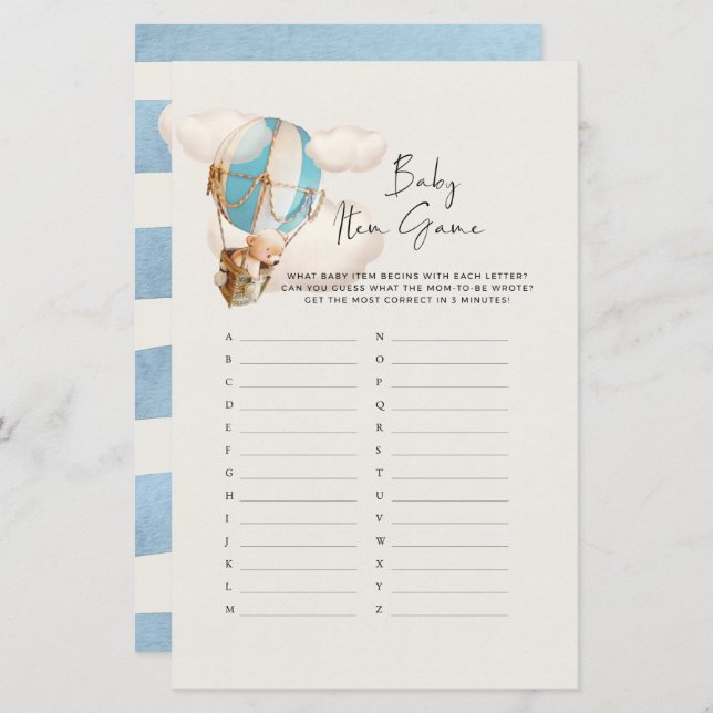 Jogo de Chá de fraldas de Urso - Jogo de Item de B (Frente/Verso)