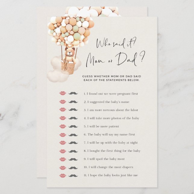 Jogo de Chá de fraldas de Urso - Quem Disse - Mãe  (Frente/Verso)