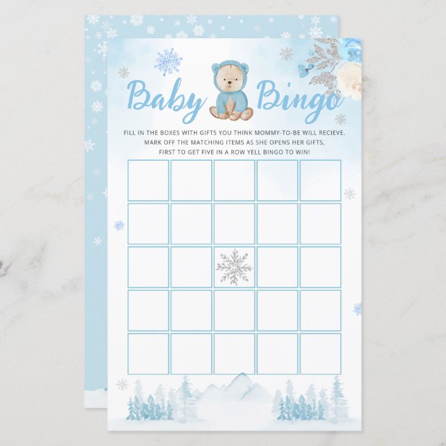 Jogo de Chá de fraldas do Baby Bingo Blue de inver (Frente/Verso)