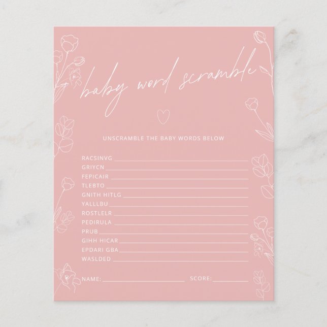 Jogo de Chá de fraldas do Baby Word Scramble (Frente)