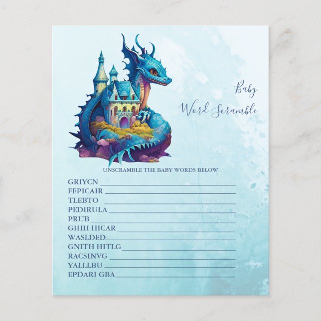 Jogo de Chá de fraldas do Baby Word Scramble (Frente)