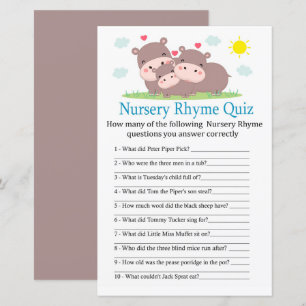 Jogo de chá de fraldas do Hippo Nursery Rhyme Quiz