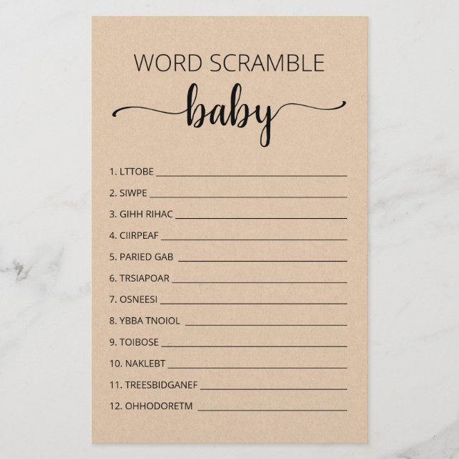 jogo de Chá de fraldas do Word Scramble Baby Game (Frente)