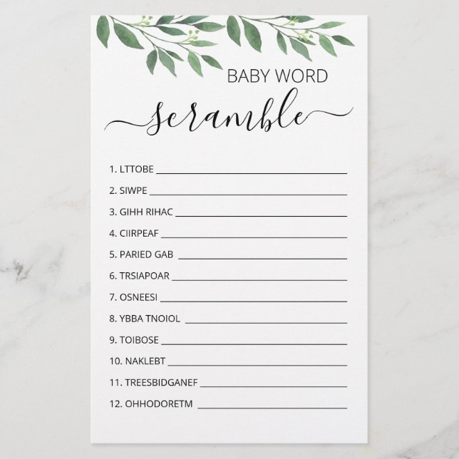 jogo de Chá de fraldas do Word Scramble Baby Game (Frente)