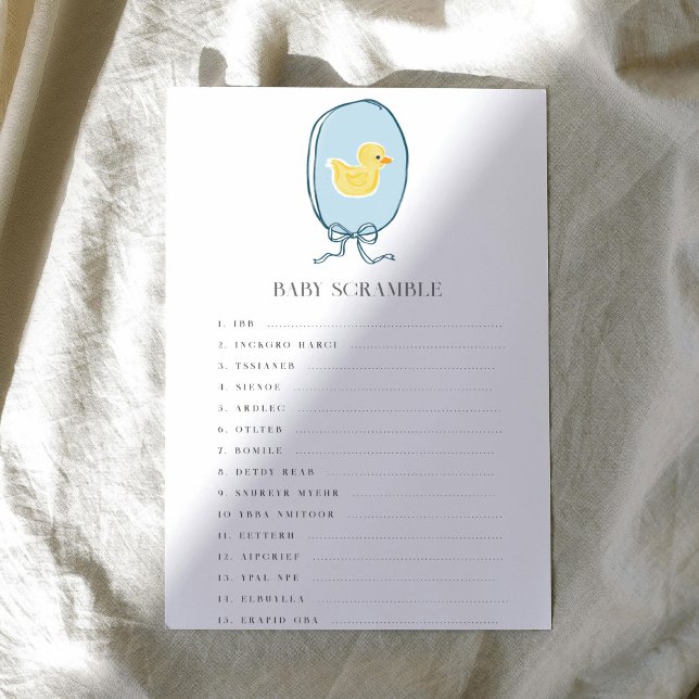 Jogo de Chá de fraldas do Word Scramble Pato de Bo (Elegant meets cute rubber ducky Baby Shower game of Baby Word Scramble.)