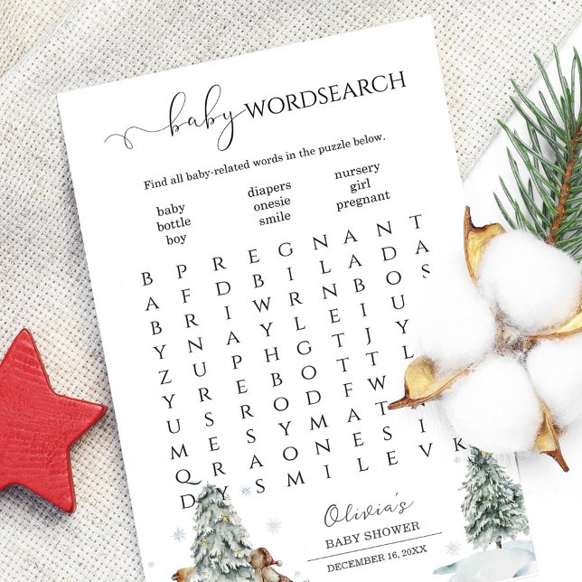 Jogo de Chá de fraldas do Word Search Winter Woodl (Criador carregado)