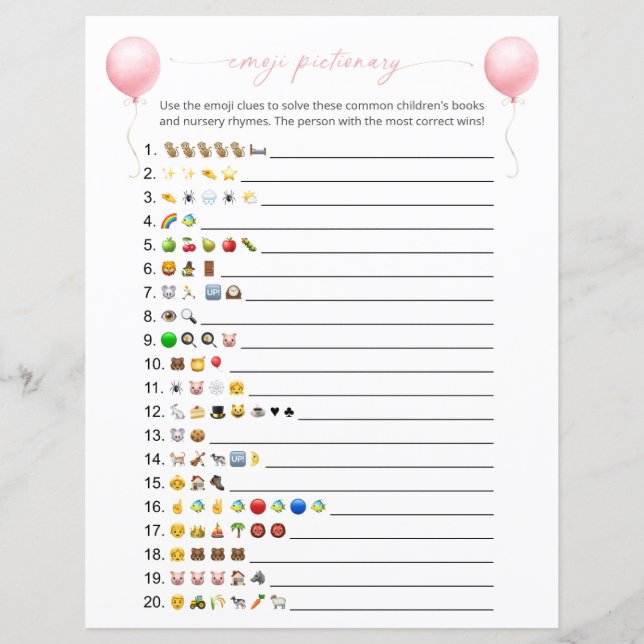 Jogo de Chá de fraldas Emoji Books, Balão Rosa (Frente)