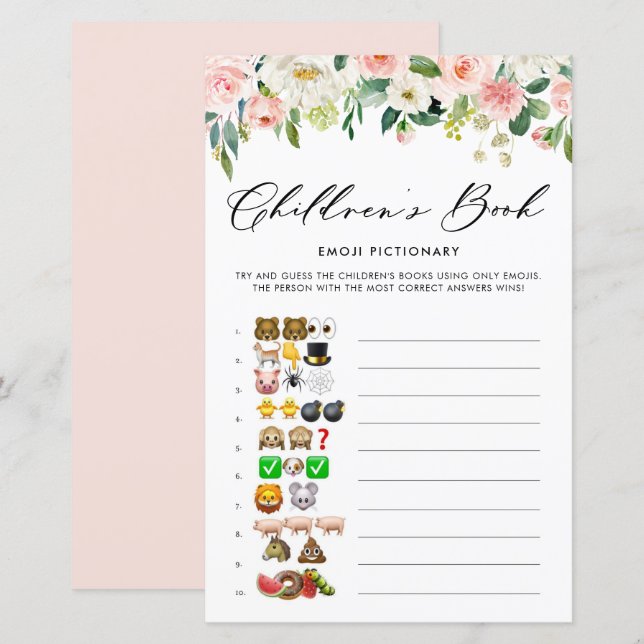 Jogo de Chá de fraldas Emoji Pictionary Flores bon (Frente/Verso)