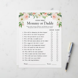 Jogo de Chá de fraldas Floral Rosa Adivinha Quem