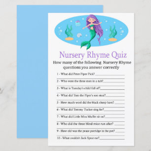 Jogo de chá de fraldas Mermaid Nursery Rhyme Quiz