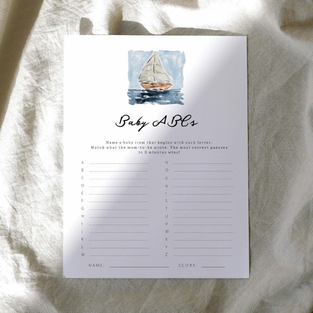 Jogo de Chá de fraldas Náutico ABCs (Nautical watercolor sailboat chic baby shower baby ABCs letter game.)