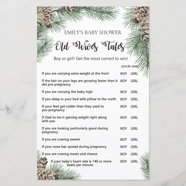 Jogo de Chá de fraldas Pinecone de inverno com Res (Frente)