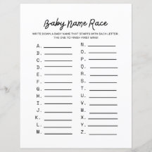 Jogo de Chá de fraldas Race do Nome do Bebê