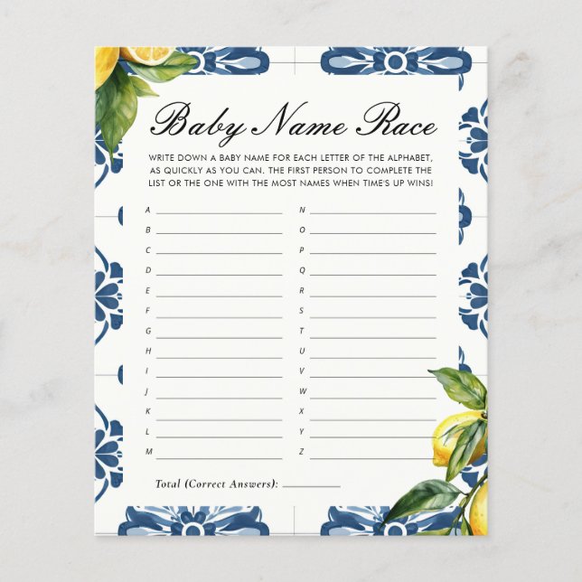 Jogo de Chá de fraldas Race Lemon Positano (Frente)