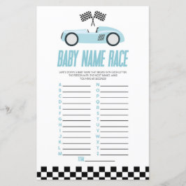 Jogo de Chá de fraldas Race Race Car Name