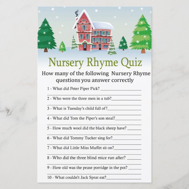 jogo de chá de fraldas Rhyme Quiz Nursery de natal (Frente)