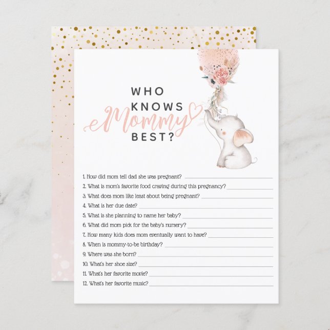 Jogo de Chá de fraldas Simples de Elefante e Balão (Frente/Verso)