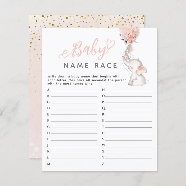 Jogo de Chá de fraldas Simples de Elefante e Balão (Frente/Verso)