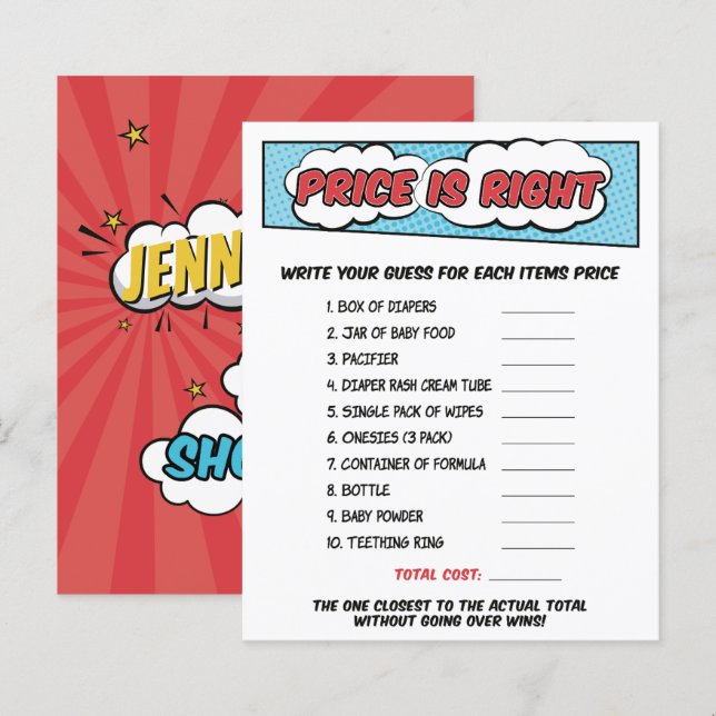 Jogo de Chá de fraldas Super Herói do Livro (Frente/Verso)