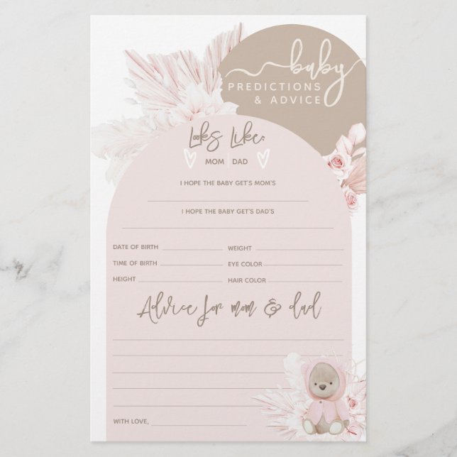 Jogo de Chá de fraldas Teddy Bear Modern Boho Girl (Frente)