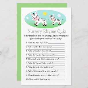 Jogo de chá de fraldas Zebra Nursery Rhyme Quiz