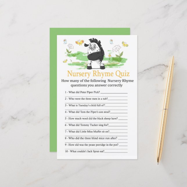 Jogo de ch de fraldas Zebra Nursery Rhyme Quiz Zazzle Portugal