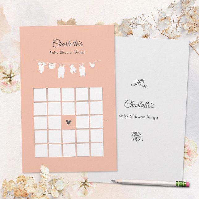 Jogo de Chá de Menina Minimista Blush (Blush Pink Minimalist Baby Girl Shower Bingo Game ©Susanne Sachers - Sunny Mind 🌞)