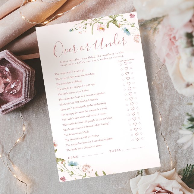 Jogo de chá de noiva Boho Wildflower Over or Under (Boho Wildflower Over or Under bridal shower game)