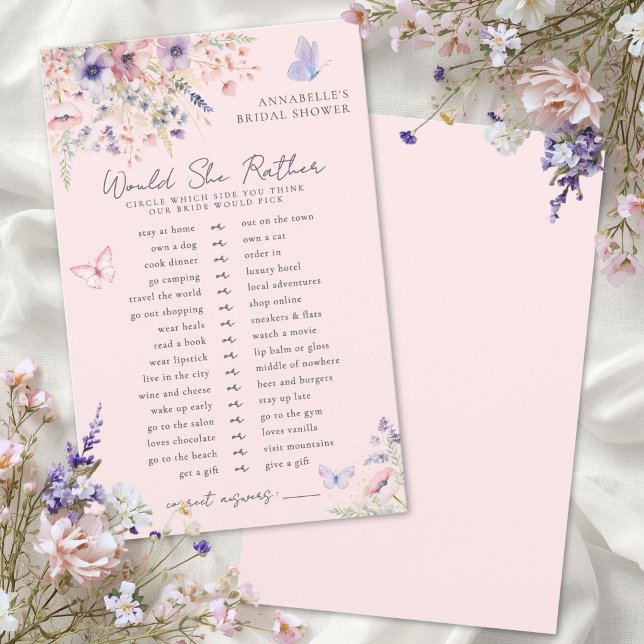 Jogo de Chá de Noiva 'Ela Prefere Borboleta Flor S (Rather Butterfly Wildflower Bridal Shower Game)