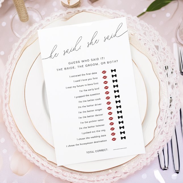 Jogo de Chá de Noiva Moderno Ele Disse Ela Disse (Modern He Said She Said Bridal Shower Game)