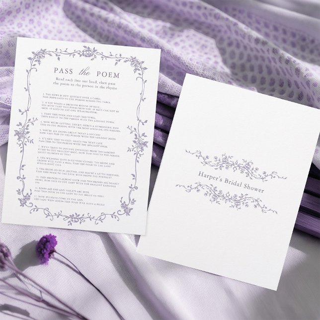 Jogo de Chá de Noiva 'Passe o Poema' com Lavanda (Front & Back)