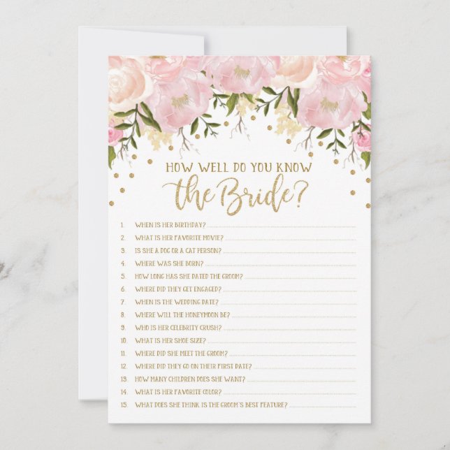 Jogo de Chá de Noiva Quão Bem Você Conhece a Noiva (Frente)